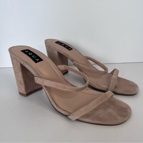 Aqua Adele Open-Toe Block High-Heel Nude Sandals Size 6.5 - Picture 4 of 11